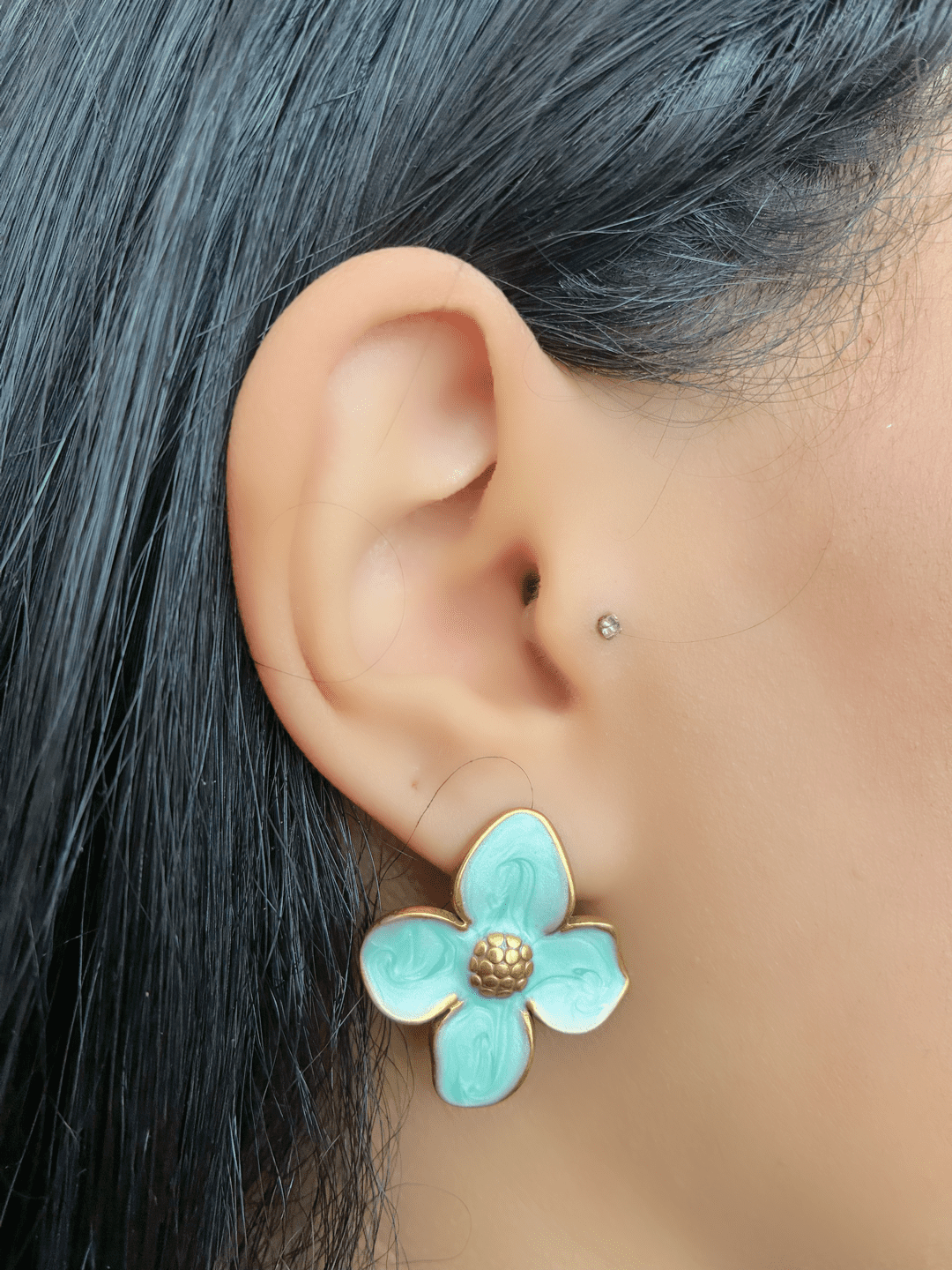 Boucles d'oreilles Cherry Blossom Louisa bleues – Image 2